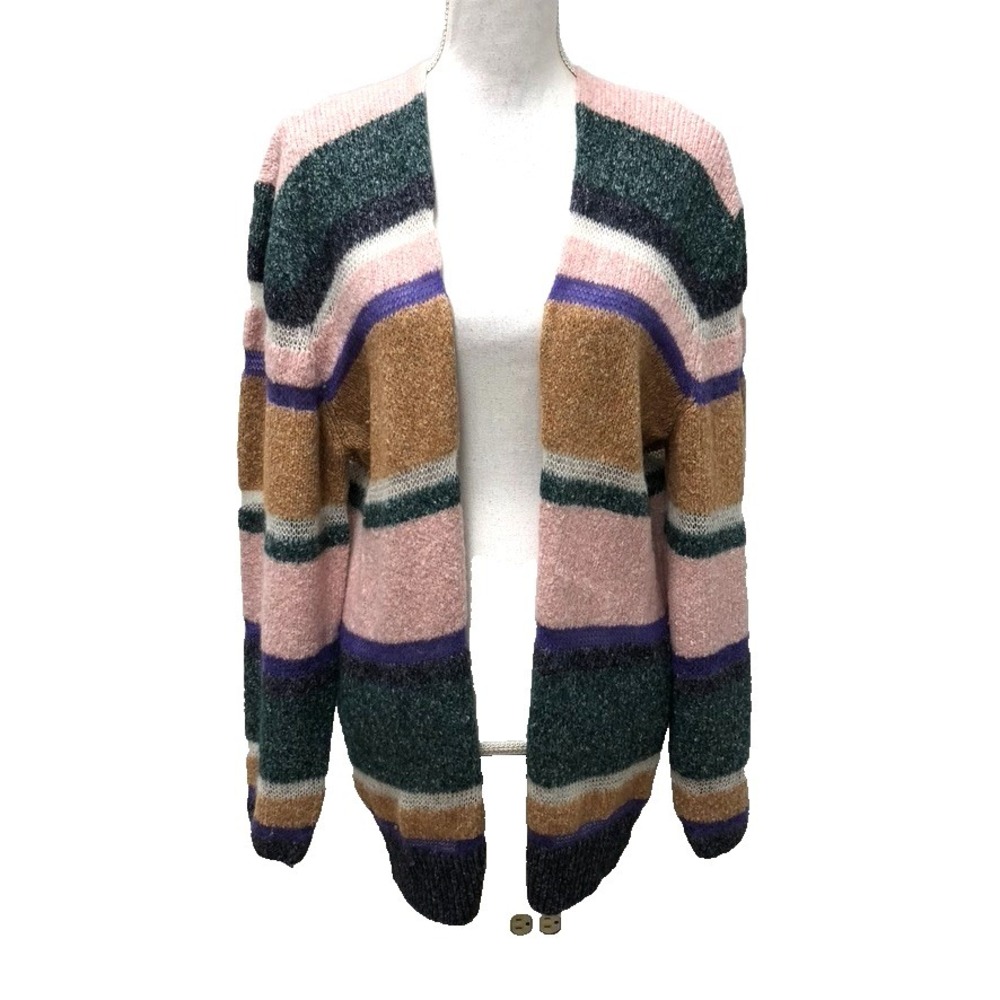 Veronica Beard Cardigan Sweater Jumper Womens Medium Stripe Earthy Boho Oversize
